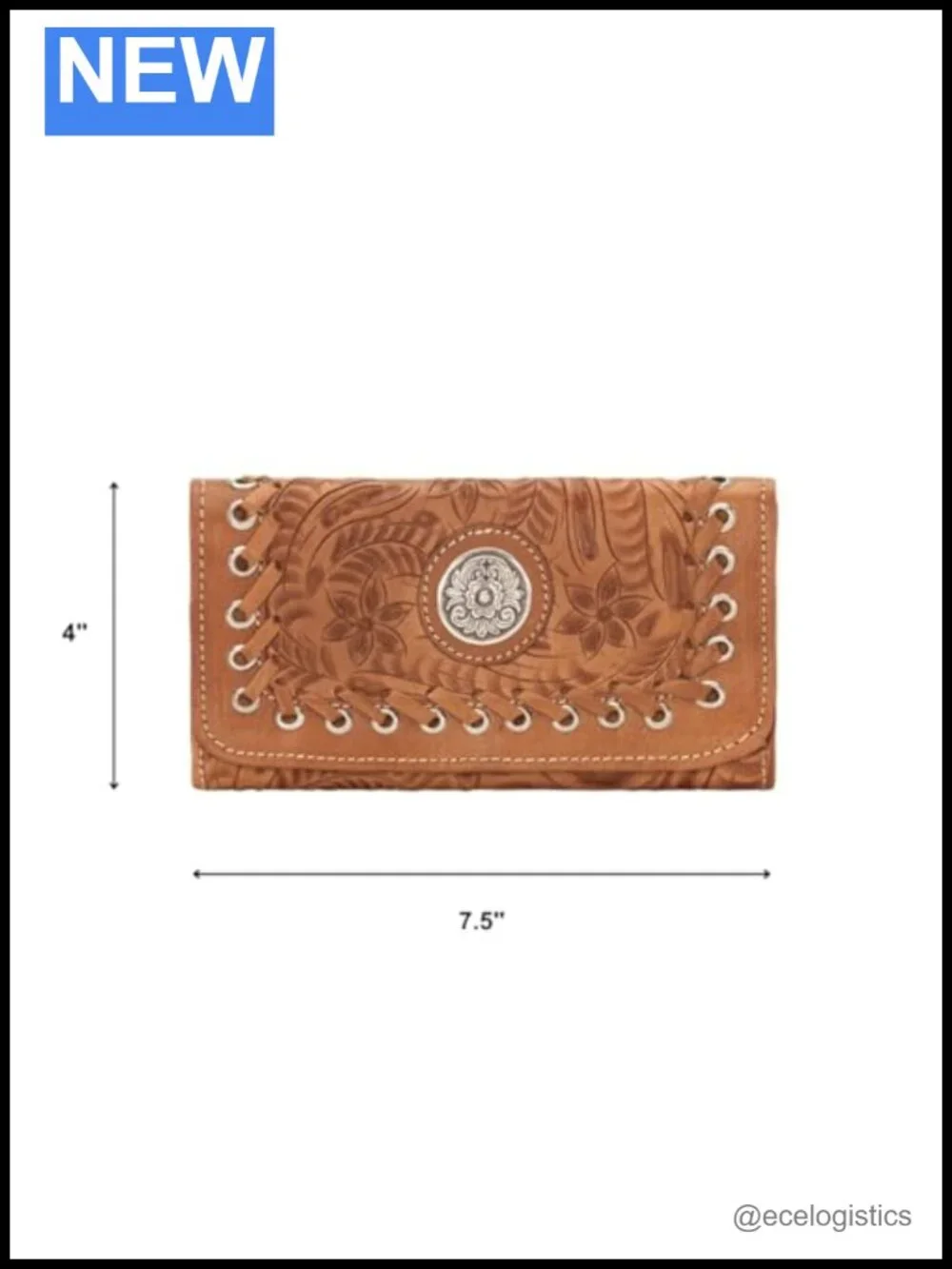 Hand Tooled Genuine Leather Tri-Fold Wallet with Card Slots & ID Holder